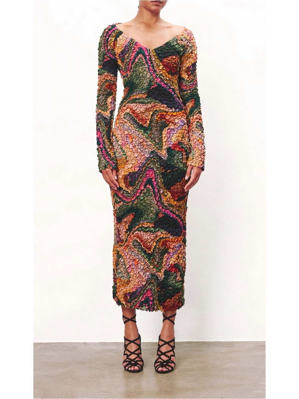 NWOT Mara Hoffman Popcorn Midi Long-Sleeve Eliza Abstract Dress - Picture 3 of 7